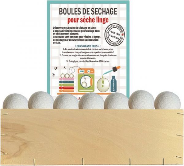 BOULES SECHAGE Шарики для сушки и ароматизации белья набор 3 шт, диам 6 см, шерсть 100%
