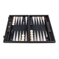 BACKGAMMON Нарды с боковыми стойками, 48x30см, эко-кожа, фон черный, рисунок белый и серы