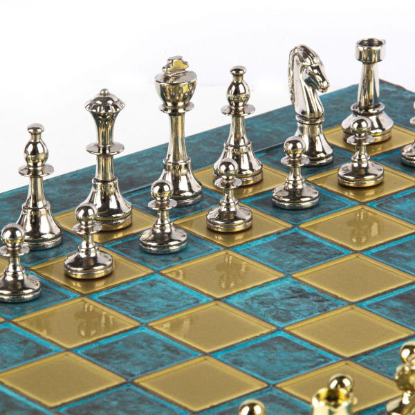 CLASSIC METAL CHESSШахматы классические, 44х44 см, золото с серебром, патина, бирюзовый, металл