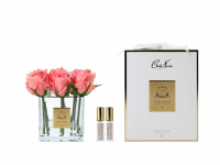 Букет Cote noire SQUARE 9 ROSE white peach 9 роз, коралловый, квадратная прозрачная ваза, 2 спрея по 5 мл