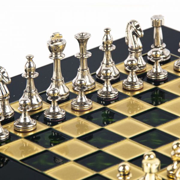 CLASSIC METAL CHESSШахматы классические, золото с серебром, зеленый, 28х28 см, металл