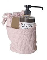 Набор Mas du Roseau FUROSHIKI FLEUR D'COTON жидкое мыло 750 гр, 1 отшелушивающая кокосовая мочалка, полотенце вафельное 50x100 см, хлопок, аромат хлопковый цветок