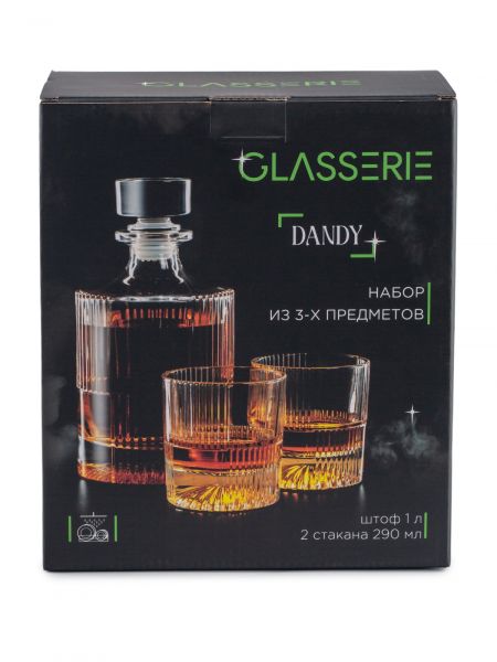 Набор из 3-х предметов DANDY(штоф 1л+2 стакана для виски 290мл) GLASSERIE