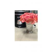 SEVEN ROSE White peach Букет роз цвет коралловый, ваза металл, 2 спрея ВхШхД 21х17х17 см