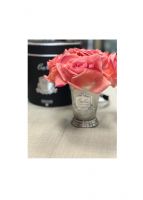 SEVEN ROSE White peach Букет роз цвет коралловый, ваза металл, 2 спрея ВхШхД 21х17х17 см