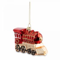 Игрушка елочная 10 см, стекло, красная, Паровоз, New year