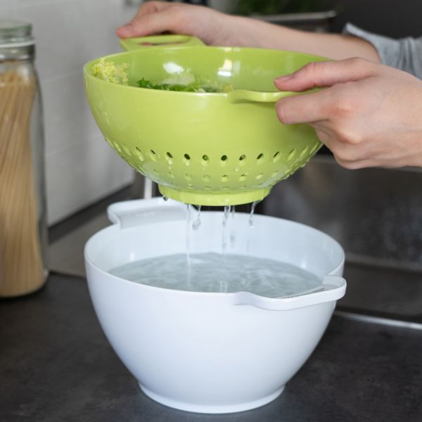 Дуршлаг с миской, диаметр 23.5 см, зеленый/белый, Bowls Colanders TREBONN