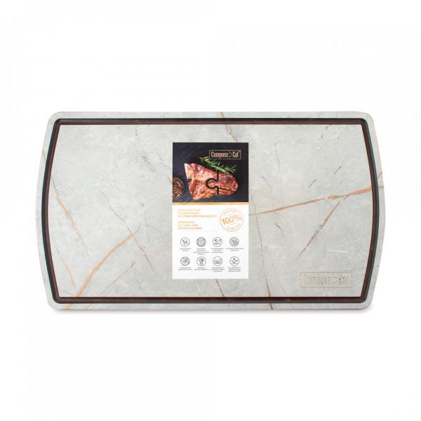 Доска для сервировки с желобом, 37x21 см, мраморный Грейс, композитный материал, Fashion, DSJ37210435KL6, ComposeEat