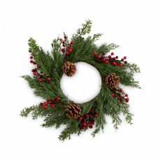 Венок декоративный 15/38 см, пластик/пенопласт, Шишки и красные ягоды, Interior natural
