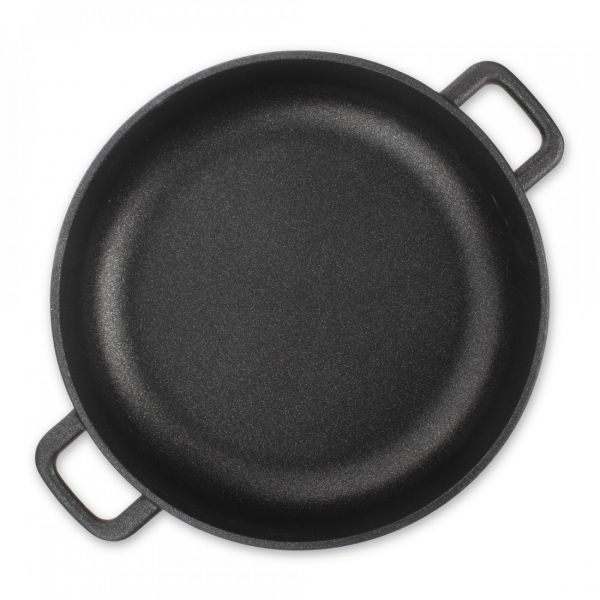 Сотейник с двумя ручками для индукционных плит с антипригарным покрытием 28 см, литой алюминий с алмазным порошком, черный, Diamant Plus, 413.28