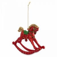 Игрушка елочная 12х10 см, пластик, красная, Лошадка-качалка, New year