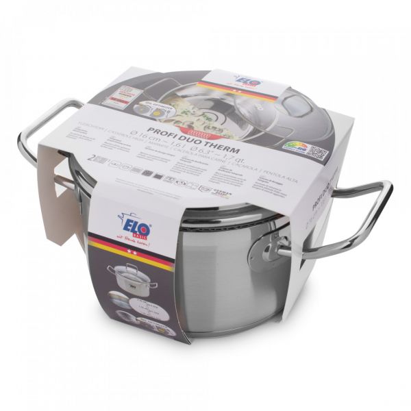 Кастрюля со стеклянной крышкой 16 см, 1.6 л, нержавеющая сталь, Profi Duo Therm, 40216 ELO, ELO