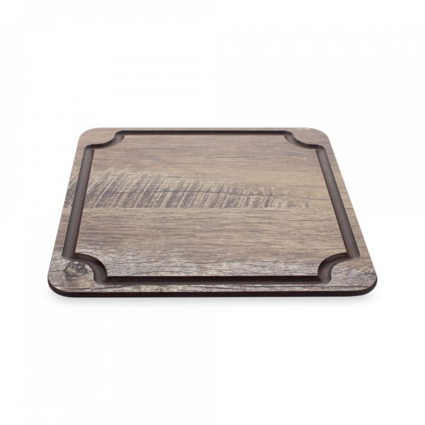 Доска для сервировки и нарезки с желобом 18x18 см, дуб мореный, композитный материал, Surface, DSJ1740634KL6, ComposeEat
