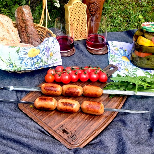 Доска сервировочная с ручкой, с желобом, 36х25 см, орех, Fashion, DRRJ36250655KL6, ComposeEat