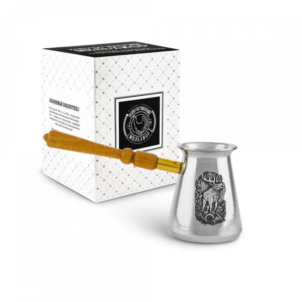 Турка 420 мл медная посеребренная  'Охотничья - Лось'