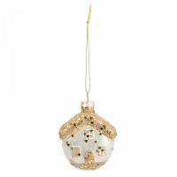 Игрушка елочная 4х6 см, стекло, золотистая, Домик, New year