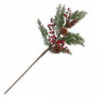 Ветка декоративная 73 см, пластик/пенопласт, Шишки и красные ягоды, Interior natural