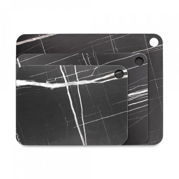 Набор из 3-х разделочных досок на подставке, мрамор Сахара Блэк, в подарочной коробке, композитный материал, Elegance ComposeEat