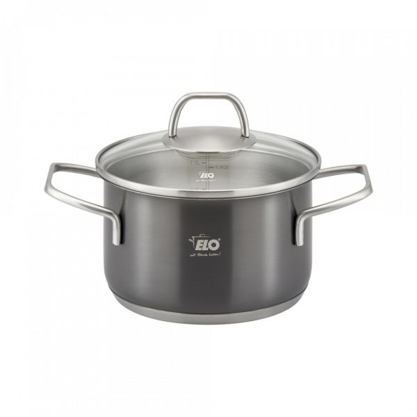 Набор посуды из 6 предметов для индукционных плит, 3 кастрюли, 1 ковш, 3 стеклянные крышки, нержавеющая сталь, черный, Twice Select, 41400, ELO