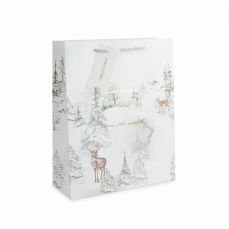 Пакет подарочный 26х32 см, бумага, белый, Лес в снегу, Maral grey