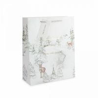 Пакет подарочный 26х32 см, бумага, белый, Лес в снегу, Maral grey