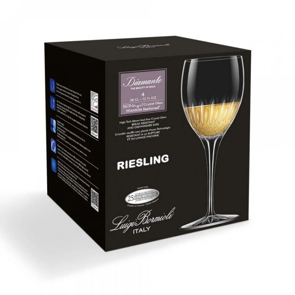 Набор из 4 бокалов для белых вин RIESLING 380 мл, бессвинцовый хрусталь, Diamante, A12758G1002AA01, LUIGI BORMIOLI