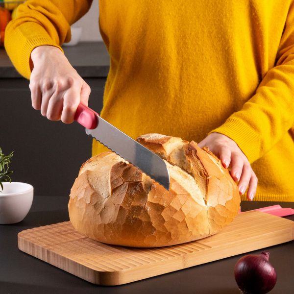 Нож кухонный для хлеба 20 см, розовая ручка, Chopping boards and Knives TREBONN