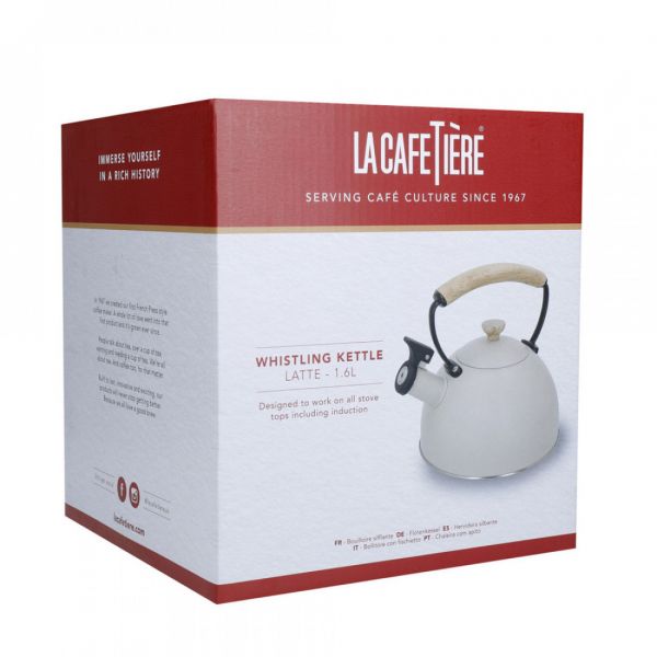 Чайник со свистком 1.6 л, нержавеющая сталь, дерево, бежевый, La Cafetiere KITCHEN CRAFT