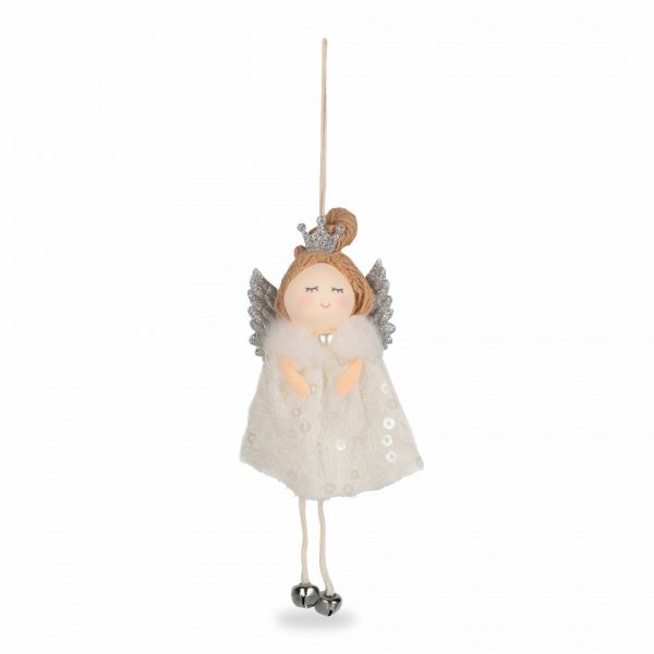 Игрушка елочная 16 см, пенопласт/полиэстер, серебристая, Ангел, New year
