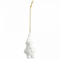 Игрушка елочная 7 см, фарфор, бело-золотистая, Снеговик, New year