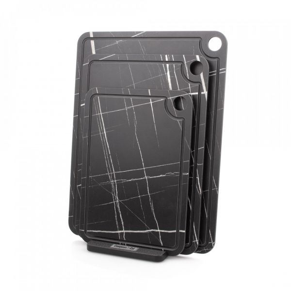 Набор из 3-х разделочных досок на подставке, мрамор Сахара Блэк, в подарочной коробке, композитный материал, Elegance ComposeEat