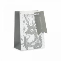 Пакет подарочный 12х16 см, бумага, белый, Олень в шарфе, Maral grey