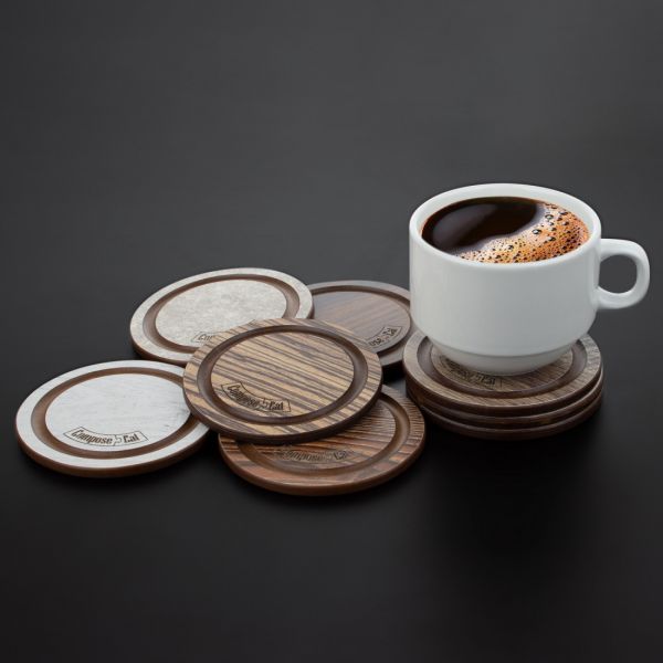 Подставка под кружку Бирдекель, круглая, 95 мм, травертин капучино, Fashion ComposeEat