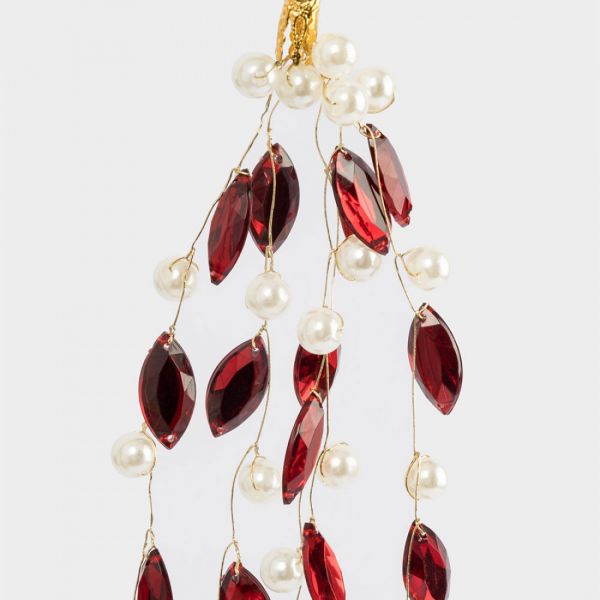 Украшение декоративное 45 см, подвесное, акрил/металл, красно-белое, Жемчуг, New year
