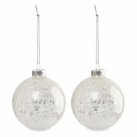 Игрушка елочная 8 см, 2 шт, стекло/пайетки, серебристая, Шар с узором, New year