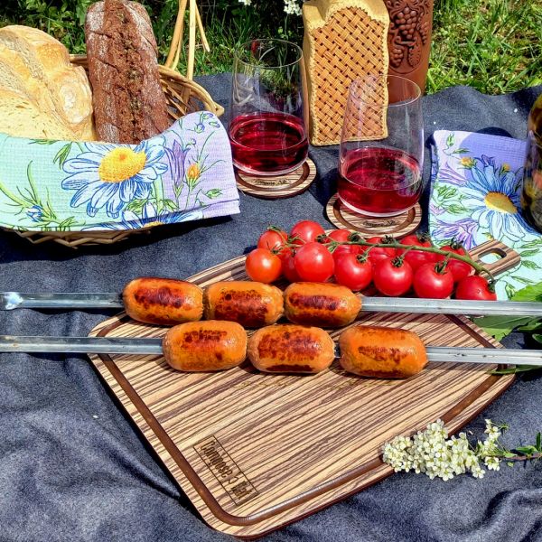 Доска сервировочная с ручкой, с желобом, 36х25 см, зебрано натуральный, Fashion, DRRJ36250654KL6, ComposeEat