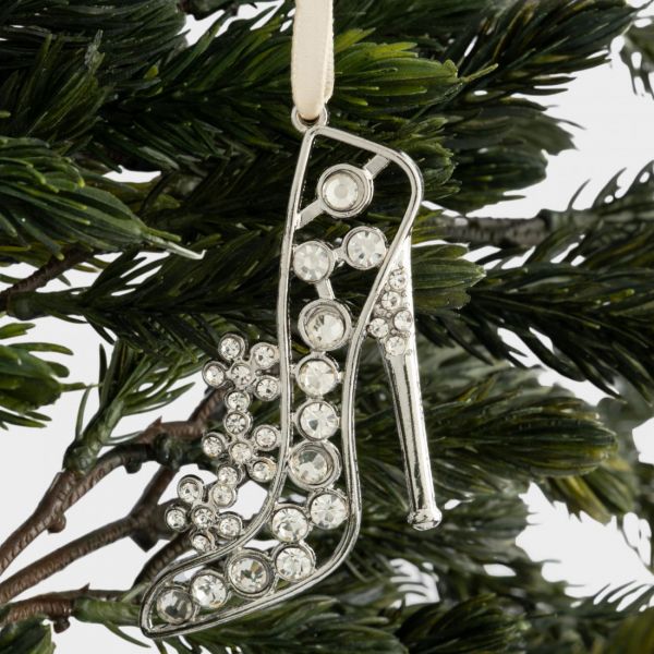 Игрушка елочная 8 см, металл, серебристая, Туфелька со стразами, Event
