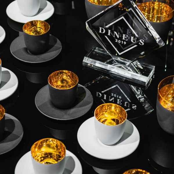 Чашка с блюдцем Gold, 100 мл, бессвинцовый хрусталь, черный с золотом, Cosmo EISCH