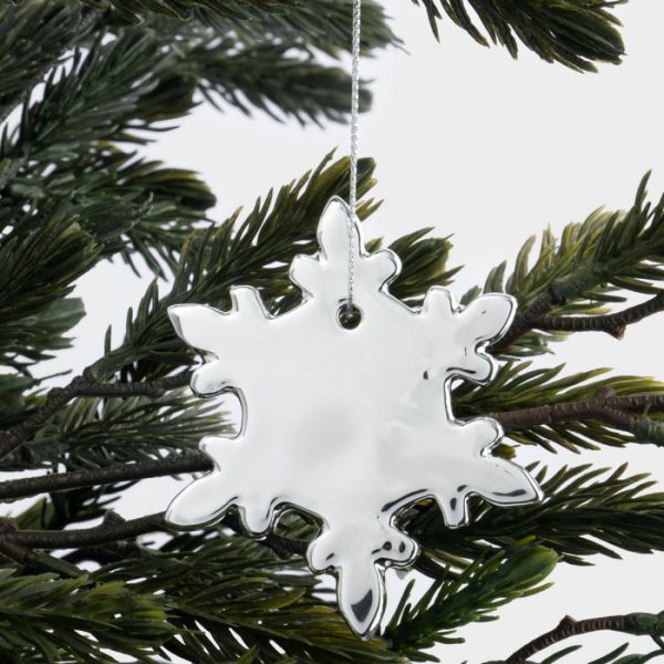 Игрушка елочная 7 см, фарфор, серебристая, Снежинка, New year
