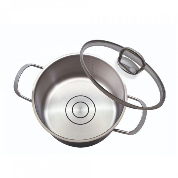 Набор посуды из 9 предметов для индукционных плит, 4 кастрюли, 1 ковш, 4 стеклянные крышки, нержавеющая сталь, Jaspis, 90835, ELO