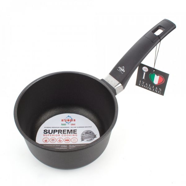 Ковш с антипригарным покрытием 16 см, 1.9 л, литой алюминий, черный, Supreme, 30.16, OLYMPIA