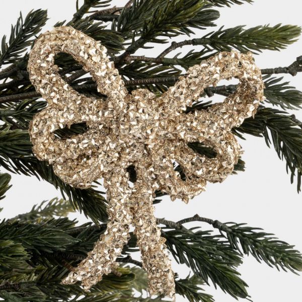 Украшение декоративное 13 см, на клипсе, пластик, шампань, Бант, New year