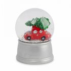 Снежный шар 7 см, с подсветкой, стекло/полирезин, серебристый, Машина с елкой, New year