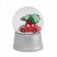 Снежный шар 7 см, с подсветкой, стекло/полирезин, серебристый, Машина с елкой, New year