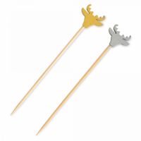 Шпажка для канапе 9 см, 20 шт, бамбук, серебристая/золотистая, Олень, New year