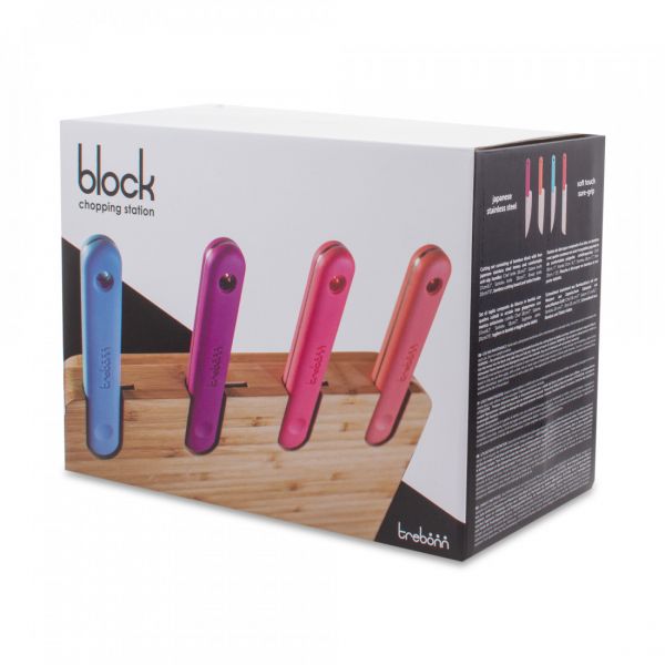 Набор кухонный 6 предметов: 4 ножа в подставке, доска разделочная из бамбука, 30х20 см, Chopping boards and Knives TREBONN