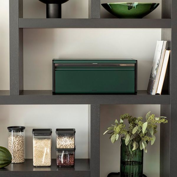 Хлебница с откидной крышкой 46.5x25x18.7 см, нержавеющая сталь, пластик, зеленый, Fall Front BRABANTIA