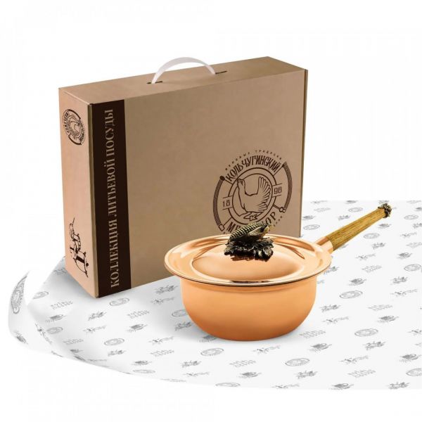 Сотейник медный 1.5 л с лужением с крышкой 'Кукуруза' с деревянной ручкой 'Овощи'