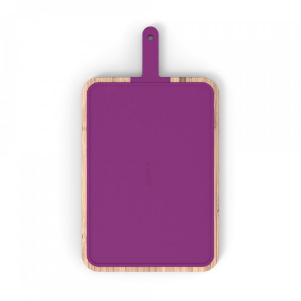 Доска разделочная из бамбука, 43x24x2,4 см, с поварским ножом 18 см, фиолетовая ручка, Chopping boards and Knives TREBONN