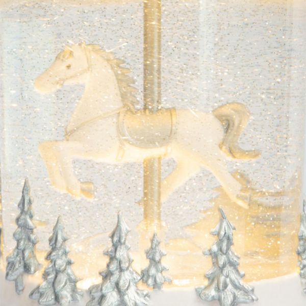 Снежный фонарь 20 см, с подсветкой, пластик, белый, Лошадь под куполом, Horse
